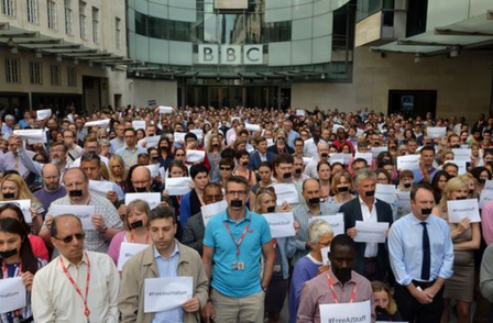 BBC journalists hold minute's silence for the Al Jazeera three: 'There but for the grace of God go all of us'
